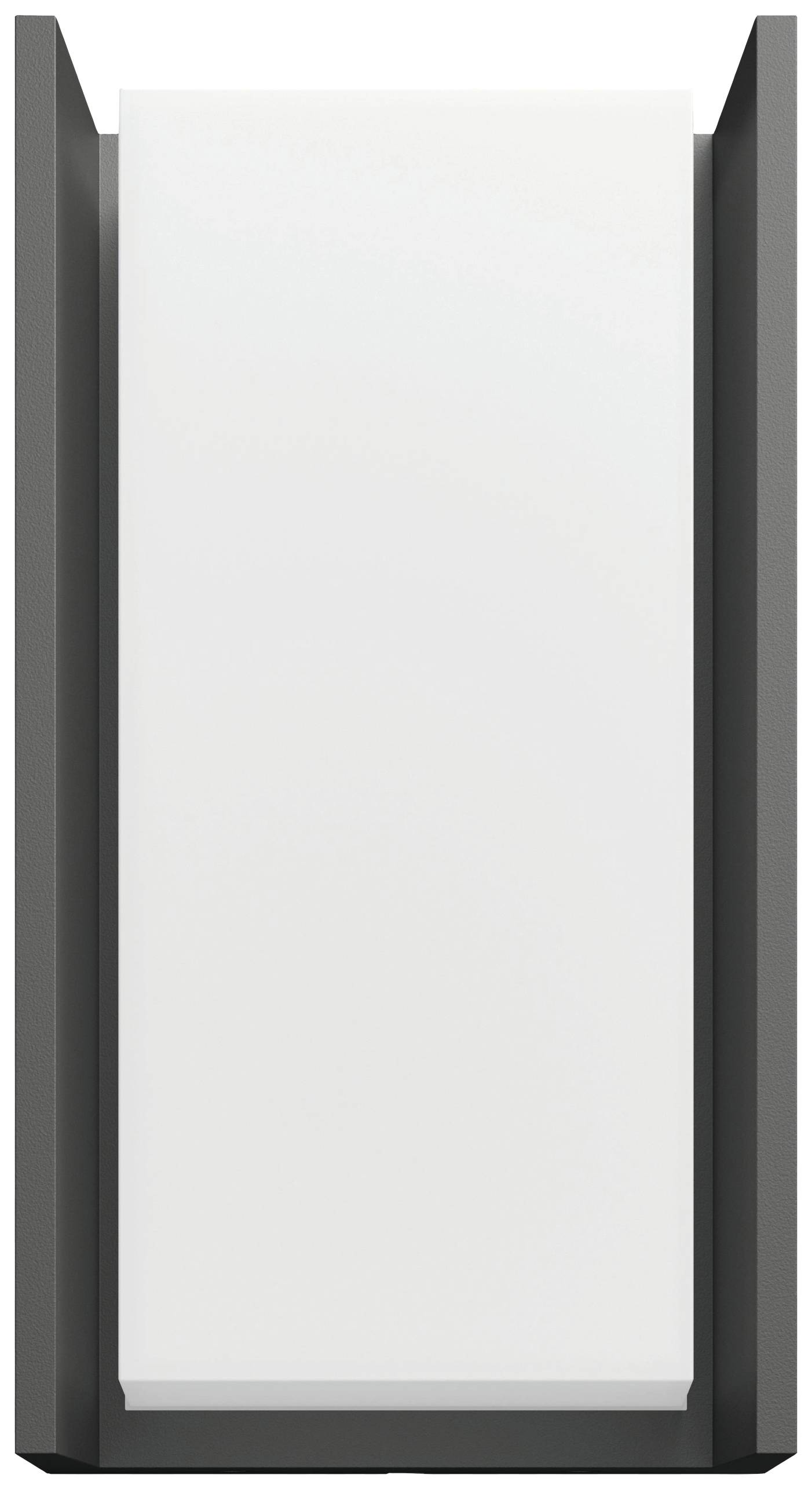 White, rectangular wall light with a narrow, black frame; modern, minimalist design for interior lighting.