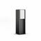 A black, rectangular floor lamp with a white lampshade on top, minimalist in design.