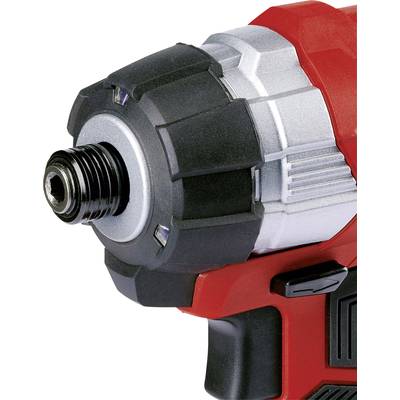 Close-up of a red electric impact driver with a black handle and silver head, suitable for DIY work.