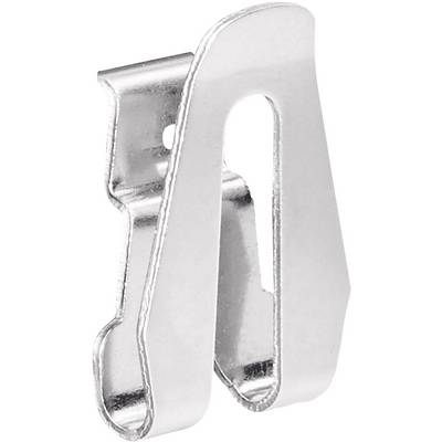 A silver metal paperclip used for fastening papers or small objects.