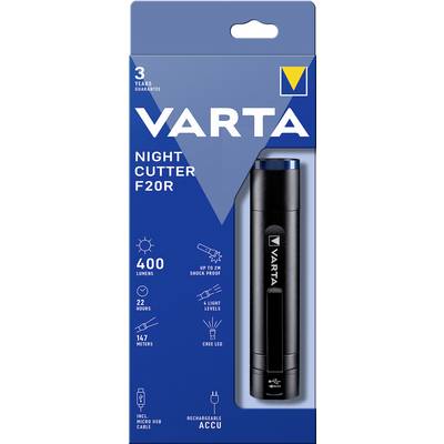 'Varta Night Cutter F20R' Torch with 400 Lumens, 147 Metre Range, 22 Hours Runtime and 4 Light Modes. Rechargeable.