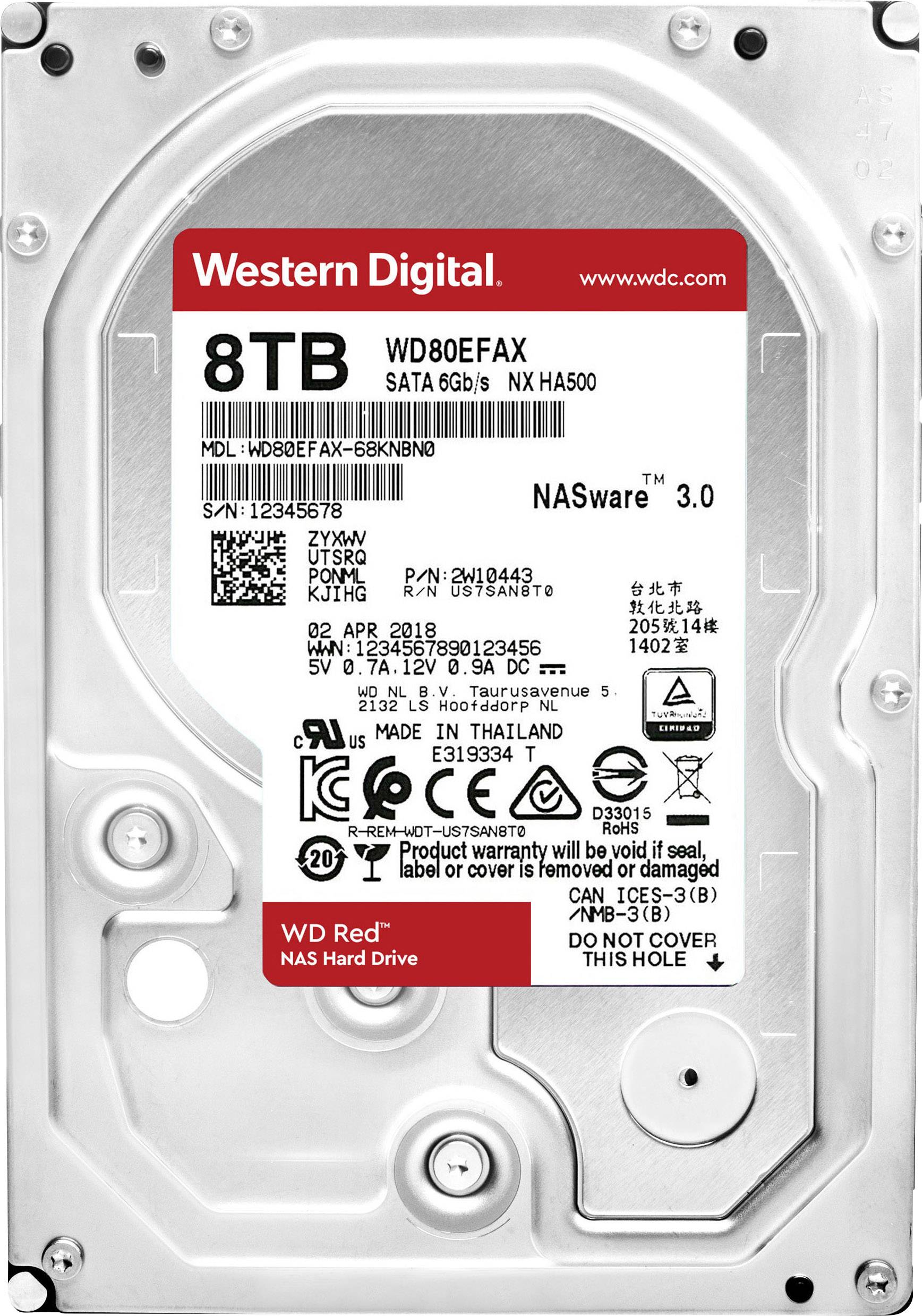 Western Digital Red™ 8 TB 3.5 (8.9 cm) internal HDD SATA III WD80EFAX Bulk