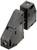 A black, box-shaped electrical component with multiple openings; possibly a fuse holder or a switch.