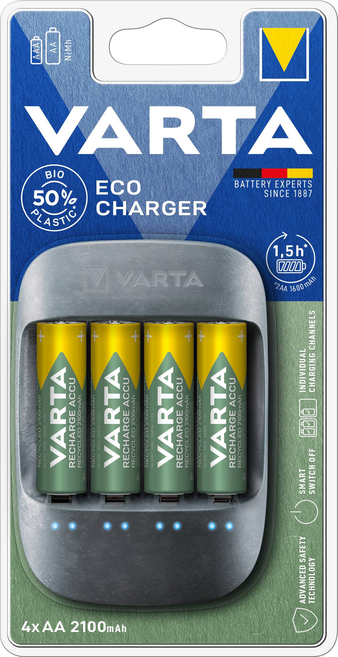 Varta Eco Charger 4x56816 Charger for cylindrical cells NiMH AAA , AA-5