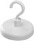 A white, round magnet with a hook-shaped handle at the top, suitable for hanging items.