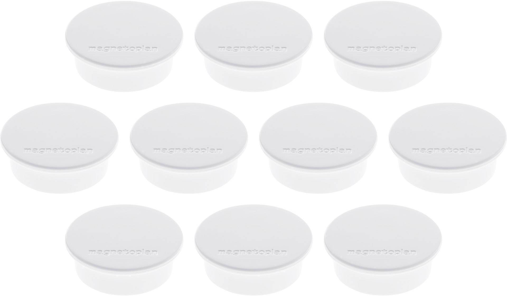 Five white, round containers with the label 'megapools' arranged in a row.