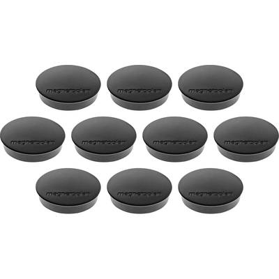 Ten round, black magnets with the 'magnoplan' inscription, evenly arranged in two rows.