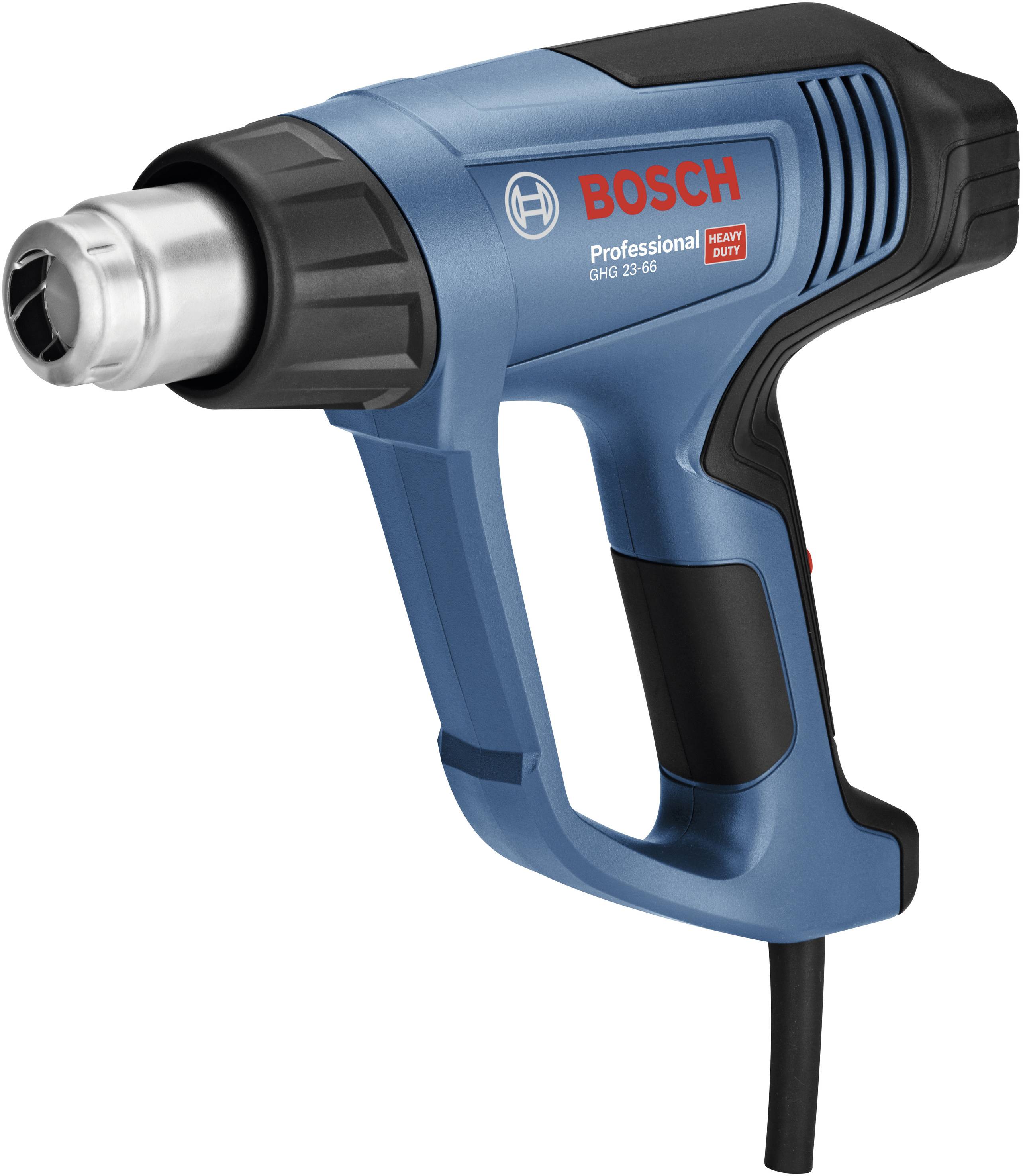A blue Bosch hot air gun with a black handle, model 'Professional GHG 23-66', suitable for removing paint or shaping plastic.