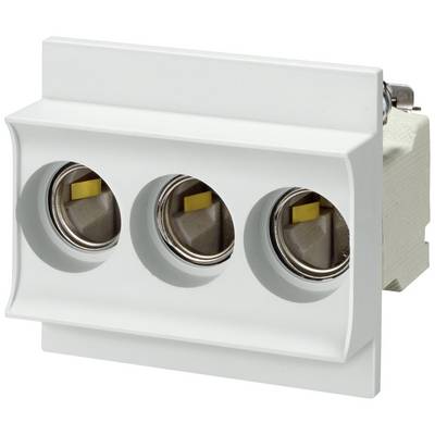 A triple white mounting bracket with round housings, likely suitable for electrical connections or light fixtures.
