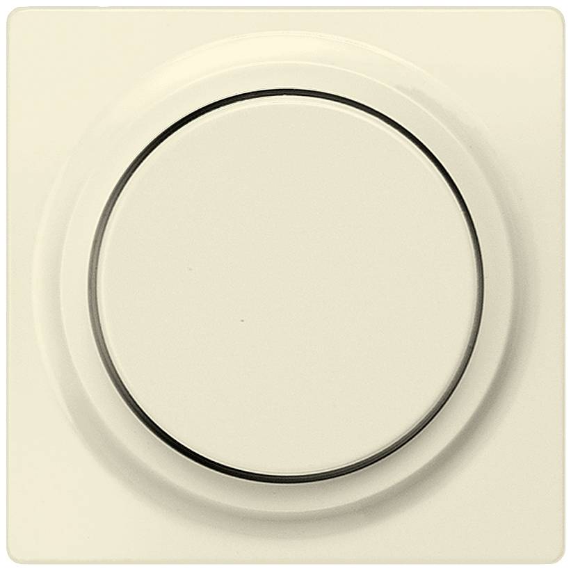 Round, beige rotary switch on a square plate, used for adjusting brightness or volume.