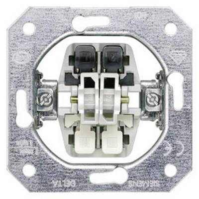 Light switch with a metal frame and four switch plates, viewed from above.
