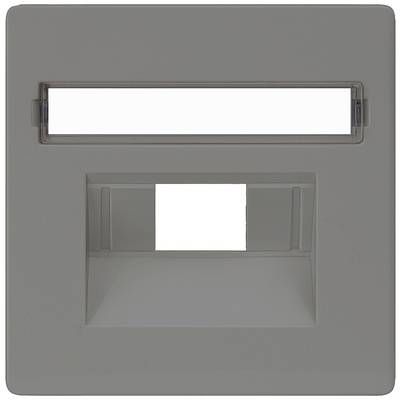 Grey square cover with a rectangular opening at the top and a trapezoidal recess underneath, presumably for a power socket.