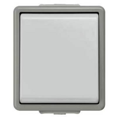 A square light switch in a grey frame, which is in the off position. Ideal for use in interior spaces.