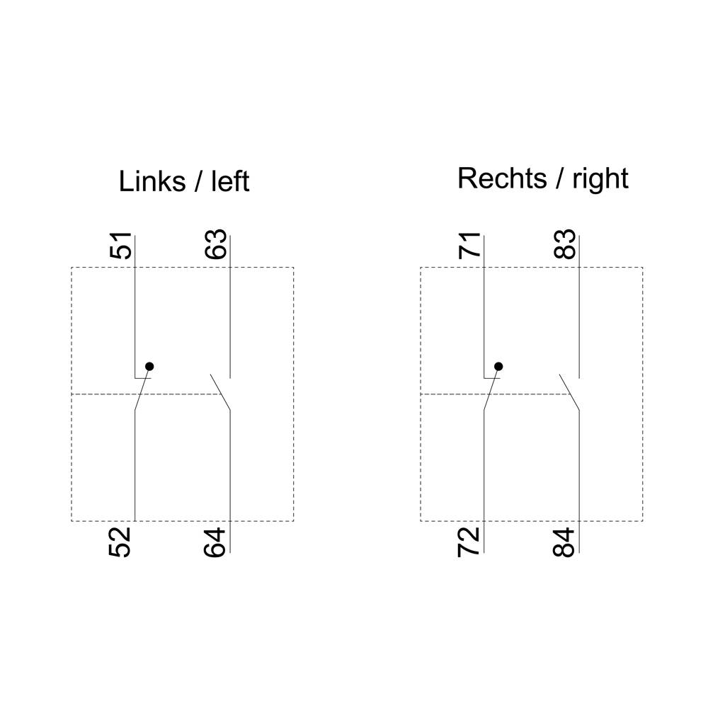'Left': Number sequence from 51 over 52, 63 over 64. 'Right': Number sequence from 71 over 72, 83 over 84. Diagonal lines connect points.