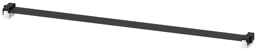 A long, black metal bar with square end pieces at both ends.