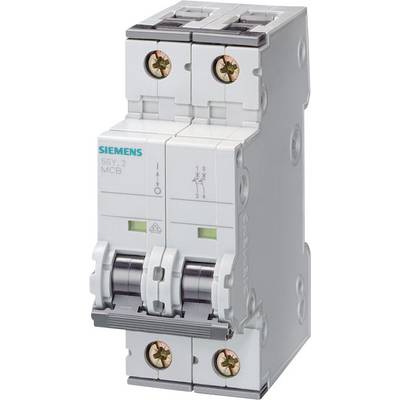 'Two-pole circuit breaker, Siemens brand, with toggle switch, showing On/Off positions, model designation S5y-2 MCB.'