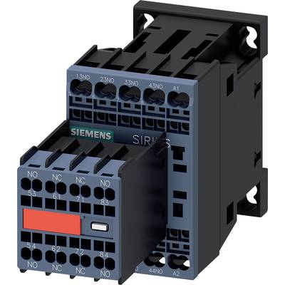 A black and blue electrical contactor by Siemens, model 'SIRIUS', with multiple terminal connections, mounted on a bracket.