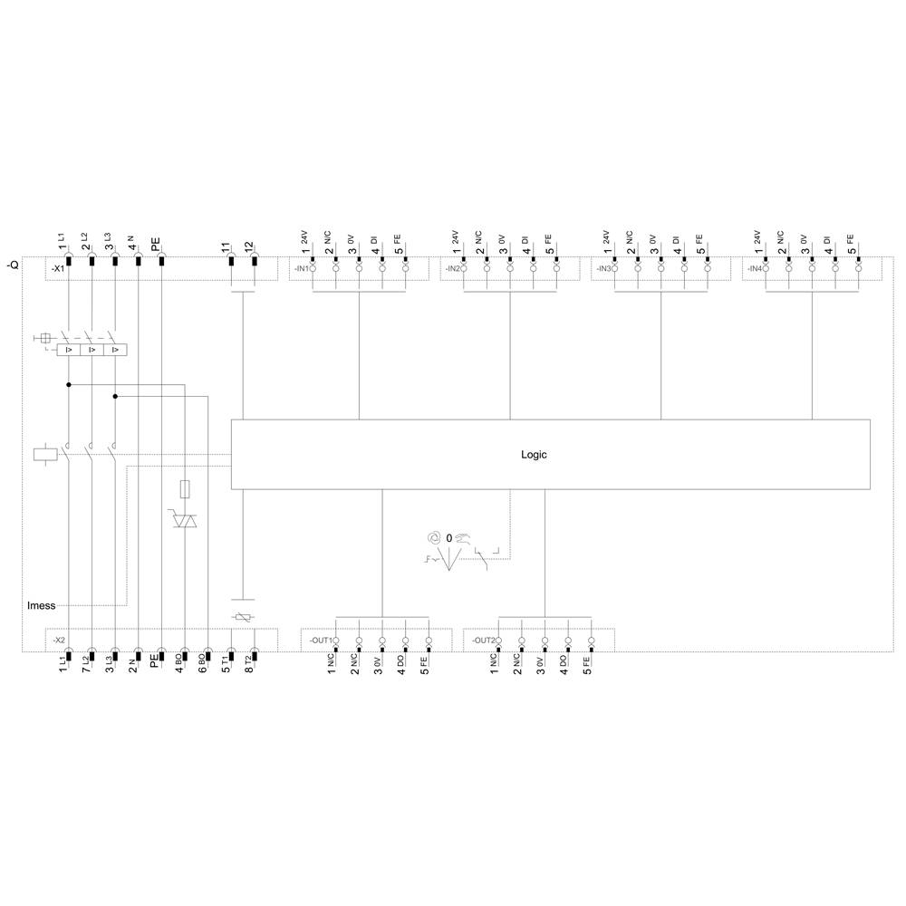 Circuit diagram of an electronic logic circuit with a logic gate, various inputs and outputs, and connections. Shows main components and signal flow.