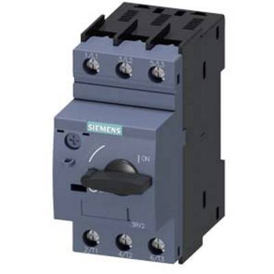 A dark grey load disconnector from Siemens with black connections and a rotary lever in the centre, which is set to 'ON'.