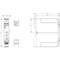 Technical drawing shows the front and side view of an electronic device. Dimensions are specified in detail.