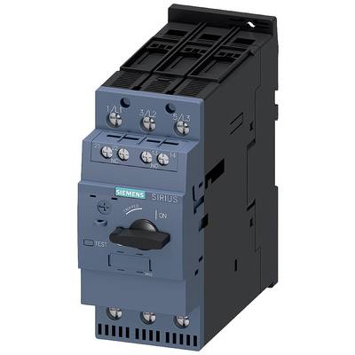Electric motor protection switch from Siemens in the Sirius series with rotary switch and test button, suitable for industrial applications.