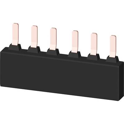 A black electrical connector with six copper-coloured contacts in a row.