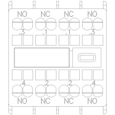 Technical drawing of an electrical circuit diagram with multiple contacts marked as 'NC' and 'NO', showing plug connections.