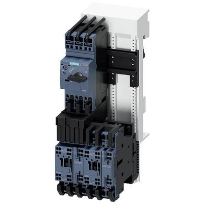 Illustration of an electrical contactor with switching components, mounted on a white DIN rail, for controlling electrical circuits.
