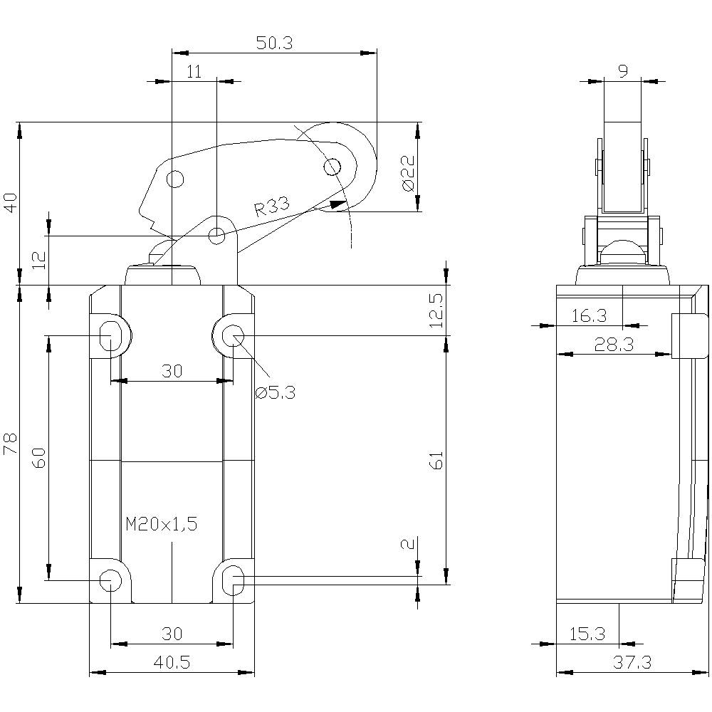 Technical drawing of a hinge with dimensions: Height 78 mm, Width 16.3 mm. Details of fixings and spacing are provided.