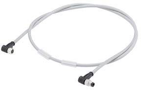 A grey, angled cable with black connectors at both ends, suitable for electronic connections.