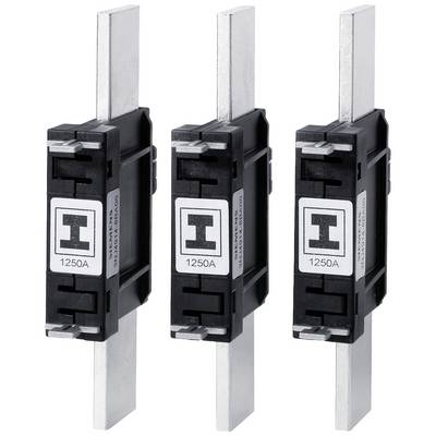 Three black and silver electrical fuses with '1250A' inscription, vertically arranged. Suitable for high-performance applications.