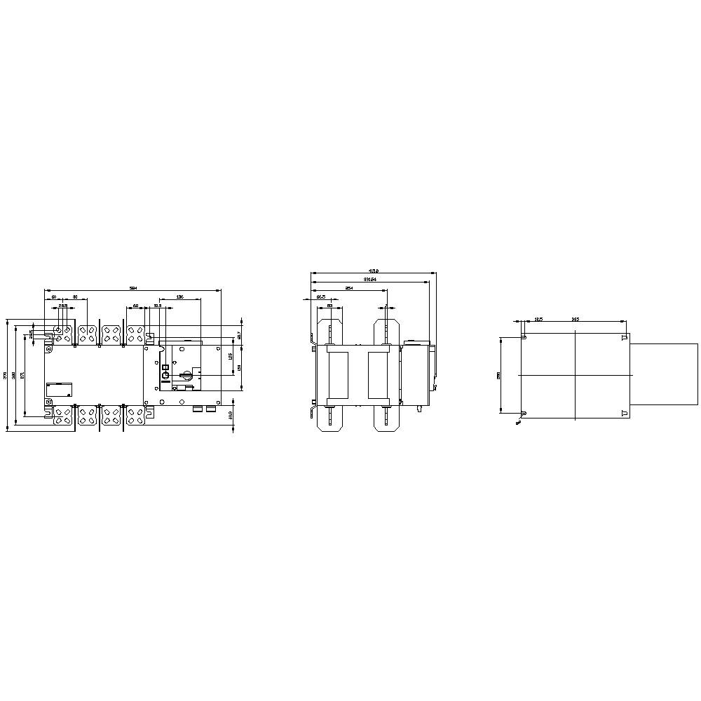 Technical drawing of a mechanical component with dimensional specifications in millimetres. Shows front, side, and top views.