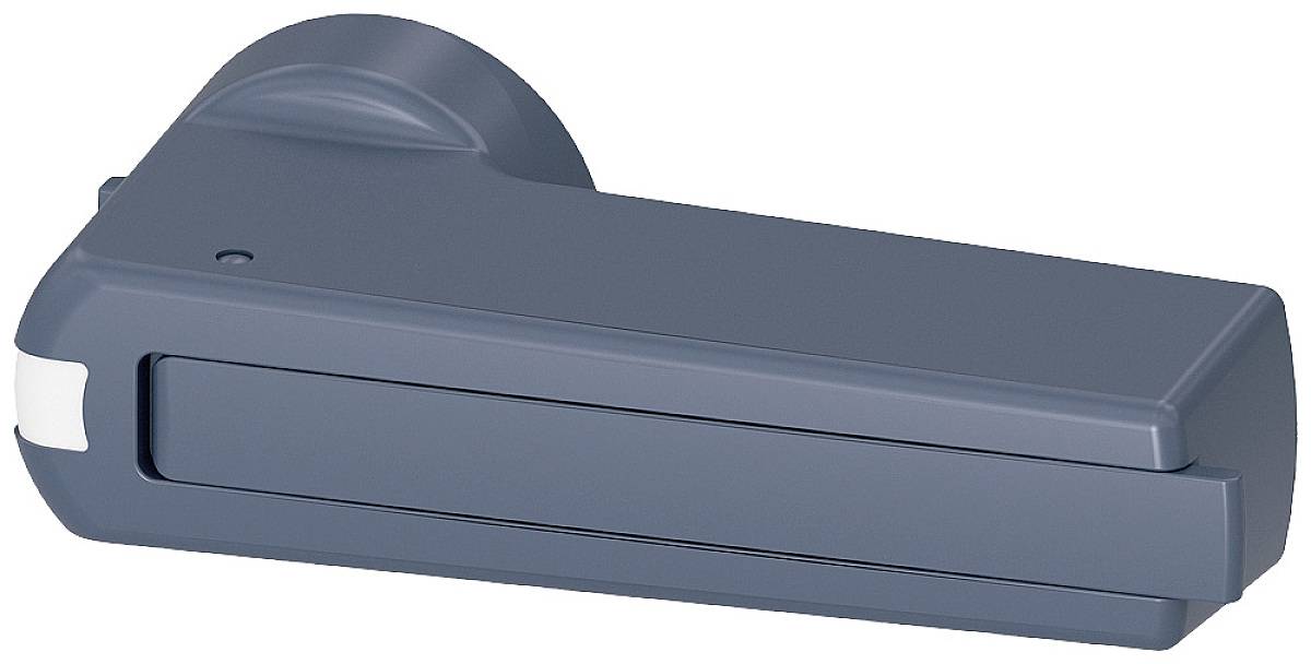 A grey staple gun with an ergonomic handle and metal tip for fastening paper stacks together.