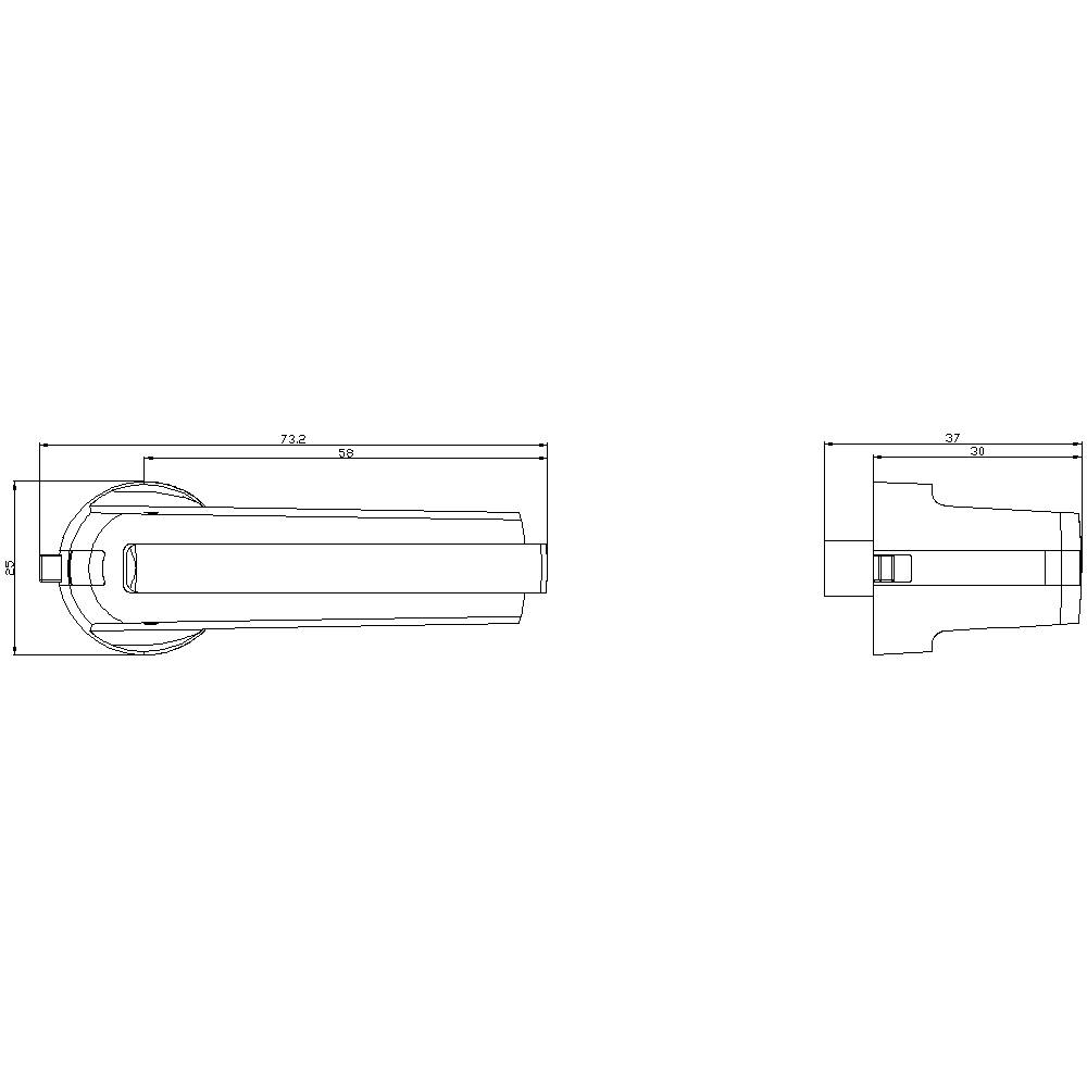 Technical drawing of a cylindrical component with dimensions, side and top view. Detailed specifications of length and diameter.