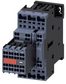 A black electric relay device with multiple terminals, featuring a red switch at the front, designed for industrial control purposes.