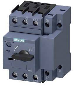 A blue Siemens electrical switch/contactor with multiple connections. The main view shows the on/off switch at the front.