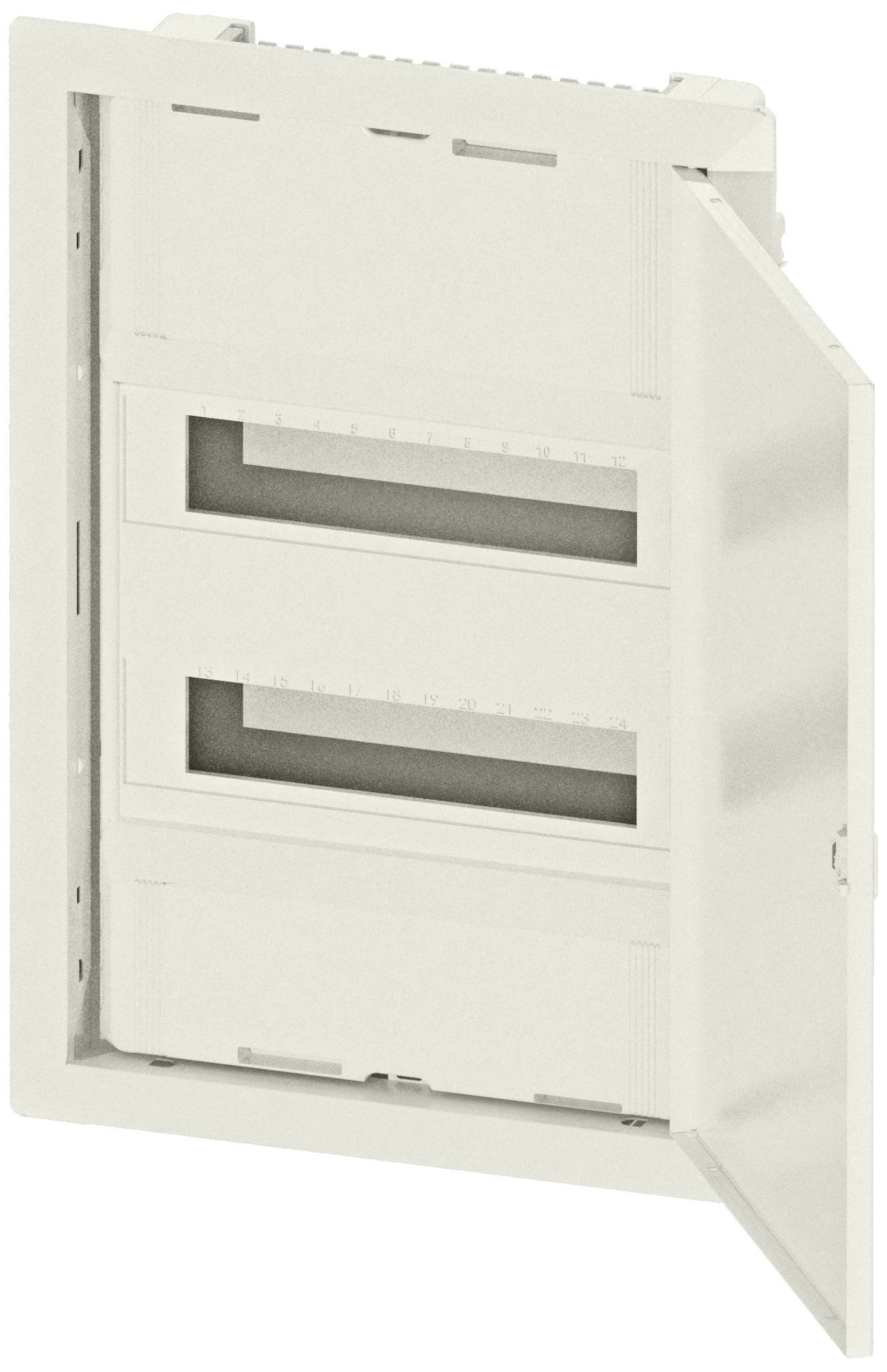 'Casing with two visible rails, door open. Electronic accessory mounting, likely for fuses or circuits.'