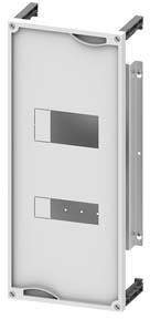 White control panel with rectangular cutouts for mounting components, surrounded by mounting brackets on the left and right.