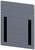 A grey metal plate with a rectangular cut-out in the centre, framed by four screw holes and mounting rails on the sides.