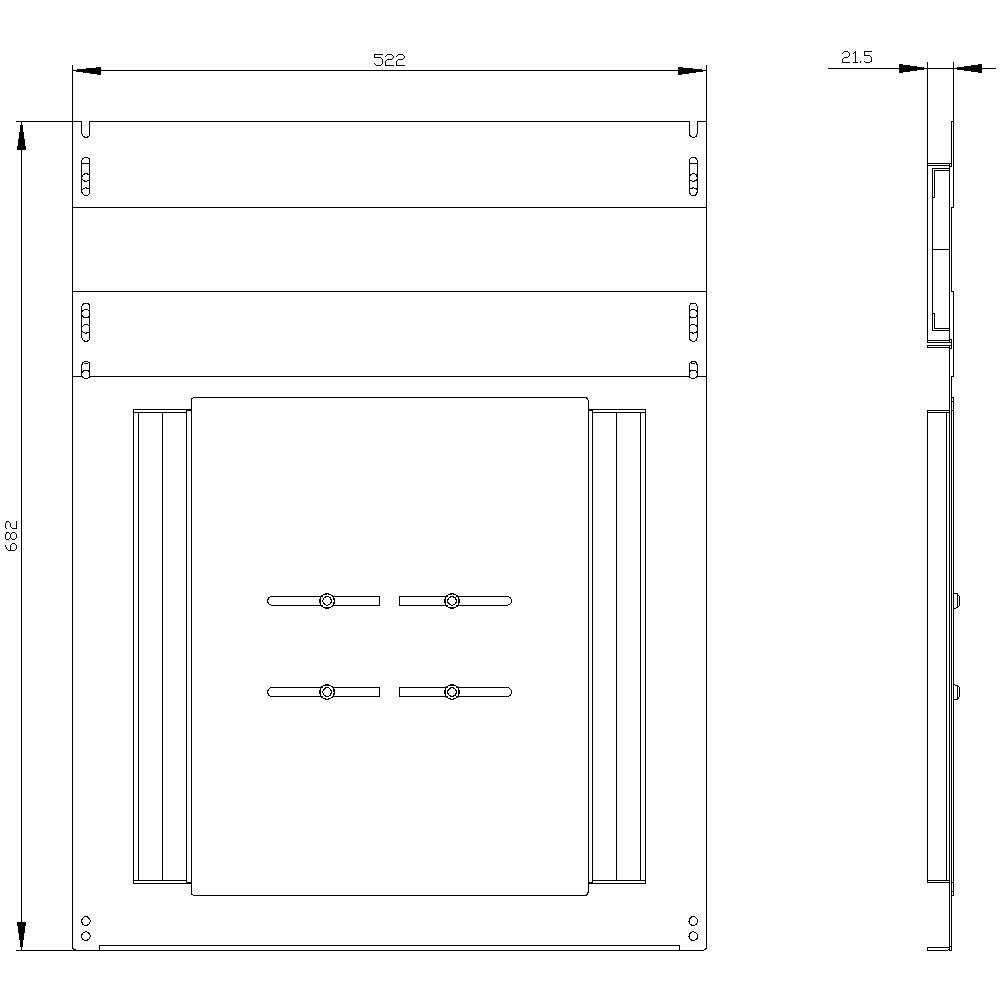 Technical drawing of a square metal construction with dimensions 292x522 mm. Contains details of the component arrangement.