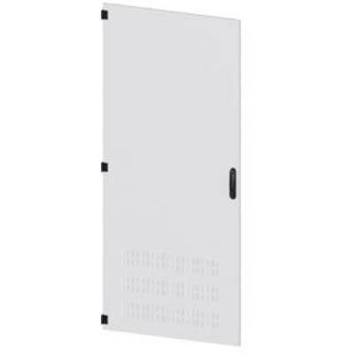 White door with black door handle and ventilation slots at the bottom, hinged on the left.