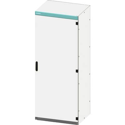 Electrical control cabinet in white with a blue strip at the top, suitable for the organised housing of switching devices and wiring.