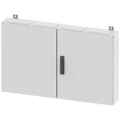 Large, rectangular grey electrical distribution board with two doors, wall-mountable, suitable for securing electrical installations.