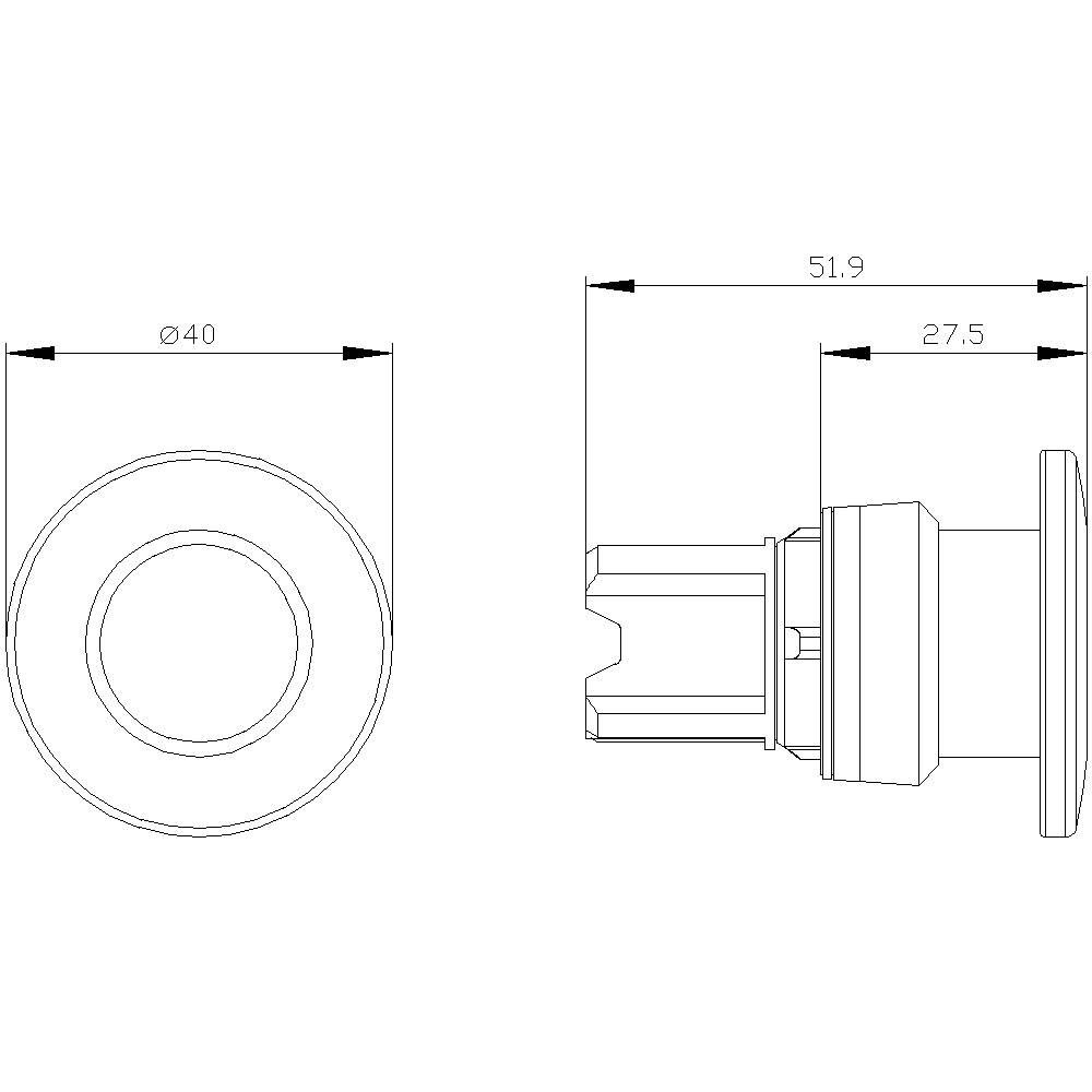 Technical drawing of a cylindrical component, top view on the left with diameter specification Ø40, side view on the right with length specifications 51.9 and 27.5 mm.