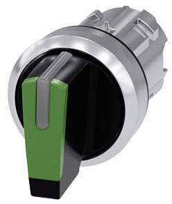 Rotary knob with a green lever and silver border, suitable for switching operations in electrical control units.