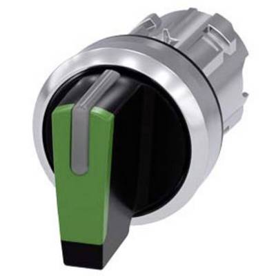 Rotary knob with a green lever and silver border, suitable for switching operations in electrical control units.