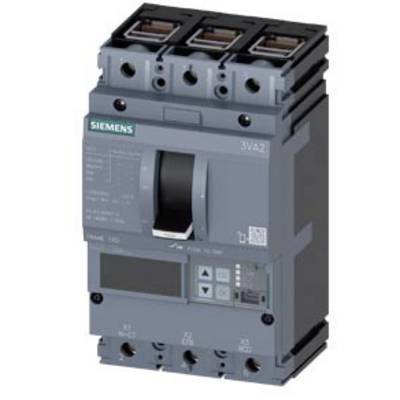 The object shown is a three-pole Siemens circuit breaker, Model 3VA2, visible with operating controls and technical specifications.
