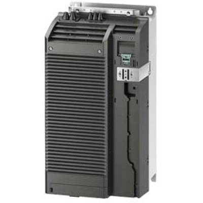 Black electronic machine in a rectangular shape with ventilation slots. It is mounted on a metal bracket.