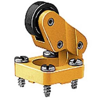 Orange-coloured joint component with a black wheel, mounted on a square base with screws and springs. Technical replacement part.
