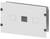 Mounting plate with multiple square cutouts and screws at the corners for fixing to a wall or surface.